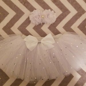 White sparkle tutu with headband